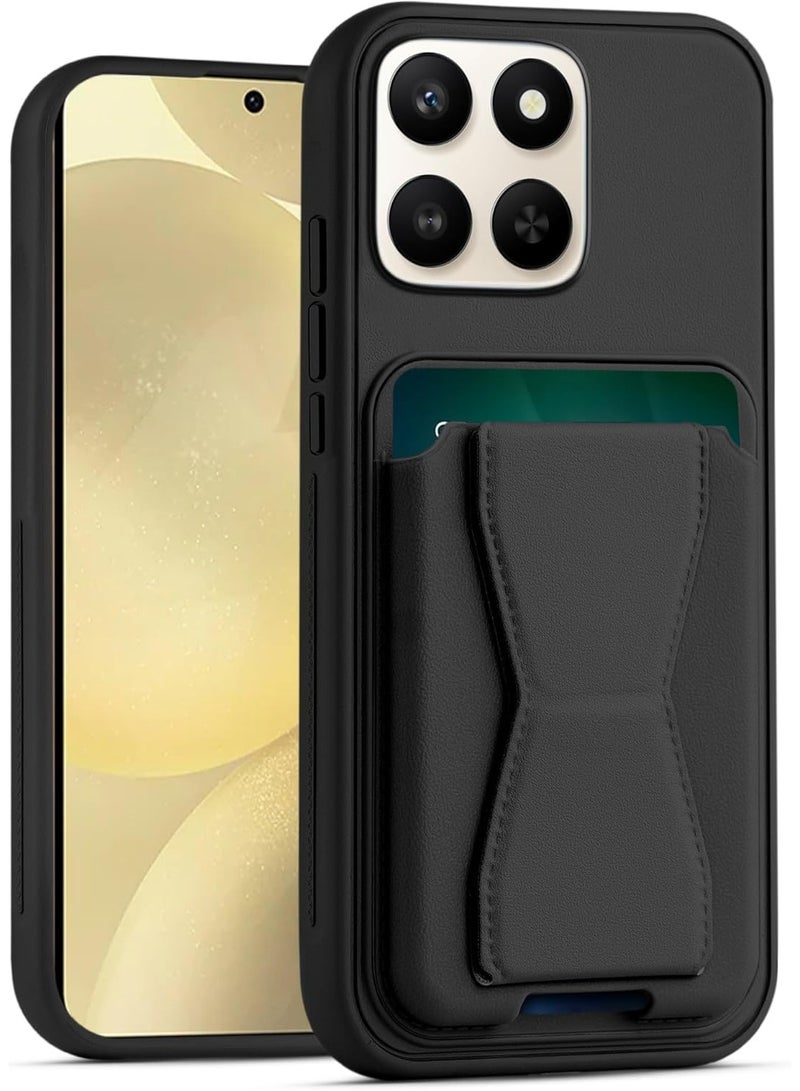 Leather Case Compatible for Honor X8B / X8C Shockproof Leather Back Card Storage & case built-in Stand PU leather for a stylish look, comfortable grip (Black)